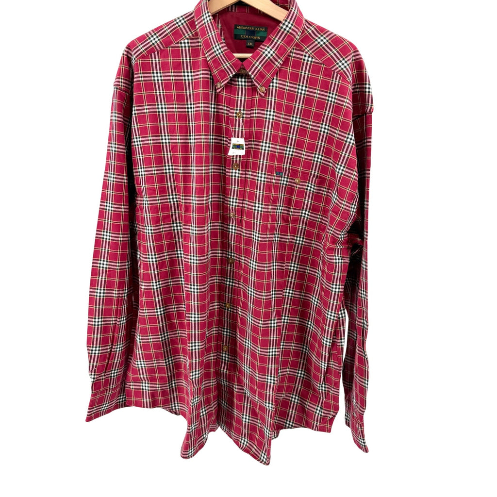 NWT Vintage 90s Alexander Julian Colours Red 100% Cotton Plaid Flannel Shirt