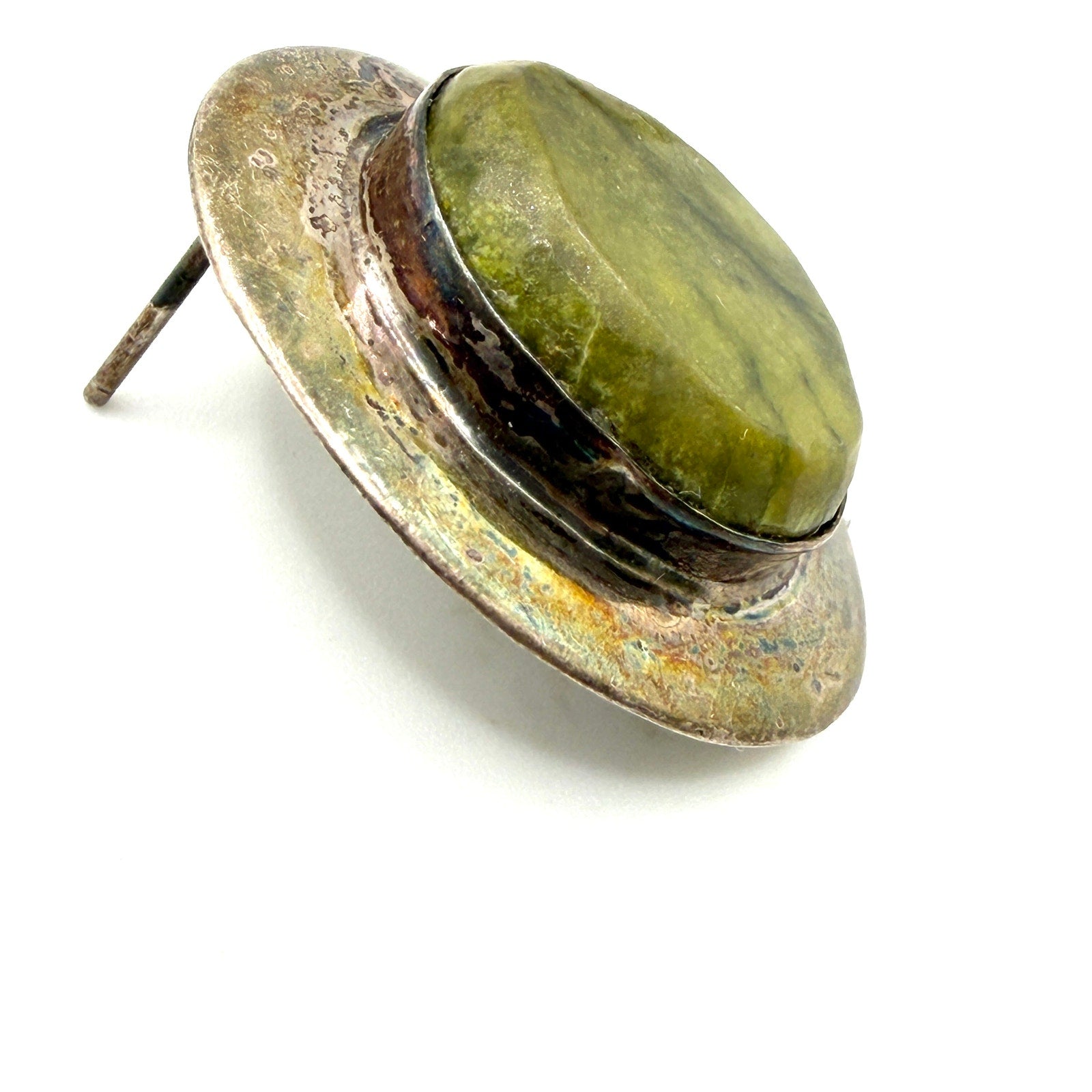 Vintage 80s Sensa Eustace Zuni Artist Signed Sterling Silver Serpentine Studs