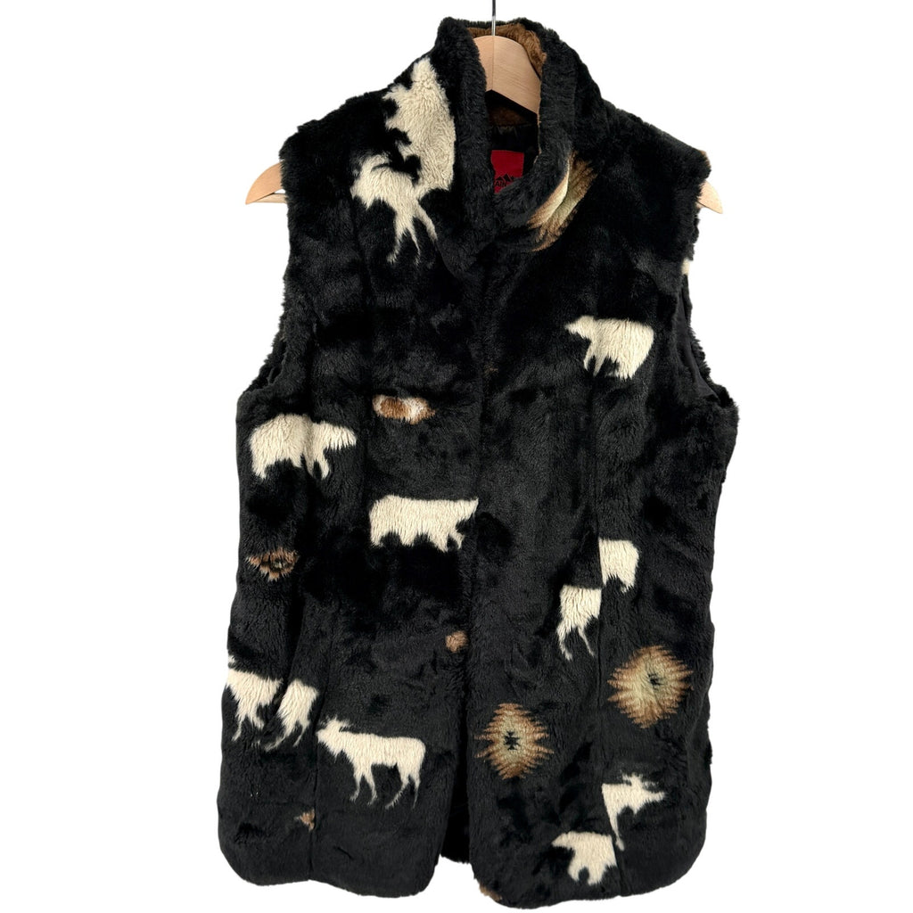 Vintage Y2K Black Mountain Black Faux Fur Southwest Wildlife Vest