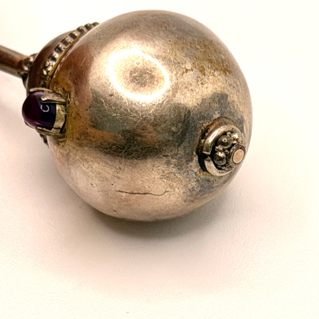 Vintage 90s Sterling Silver Amethyst Sculptural Maraca Pendant