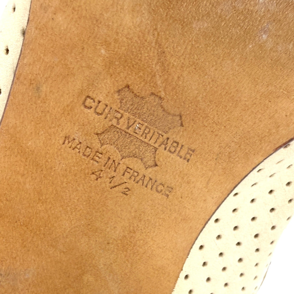 Vintage 80s Bally France Cream Genuine Leather Perforated Block Heel Loafers