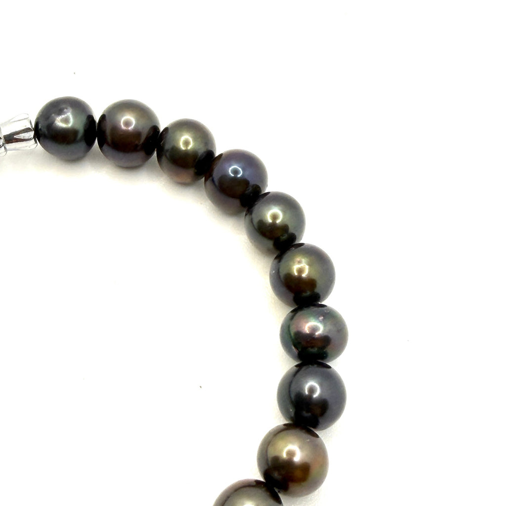 Vintage 90s Peacock Iridescent Black Freshwater Pearl Screw Clasp Bracelet