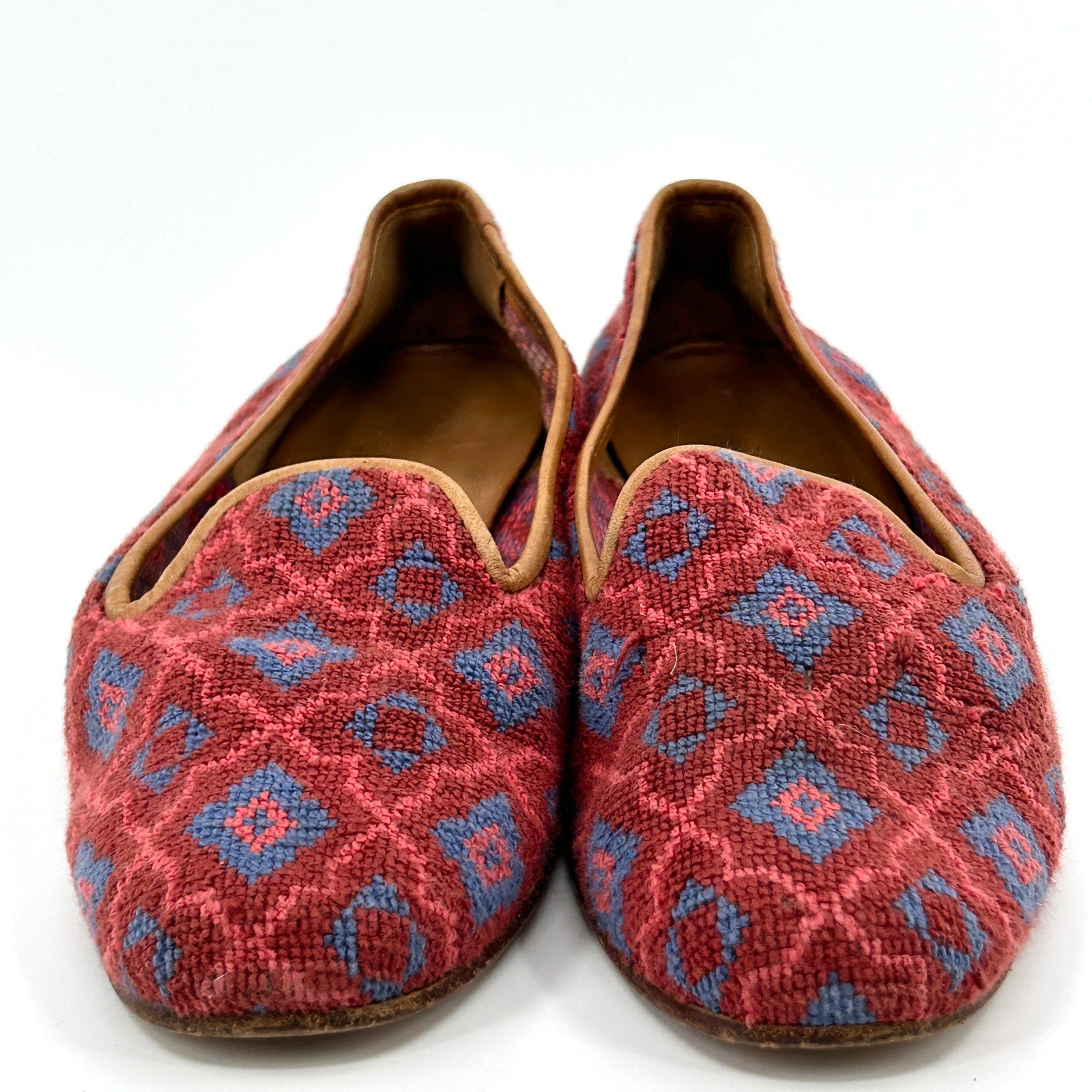 Vintage 90s Stubbs & Wootton Red Needlepoint Leather Loafer Slippers