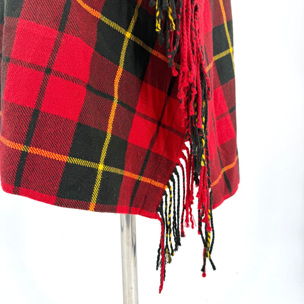 JW Anderson x Uniqlo Red Tartan Plaid Asymmetrical Fringe Midi Kilt Skirt