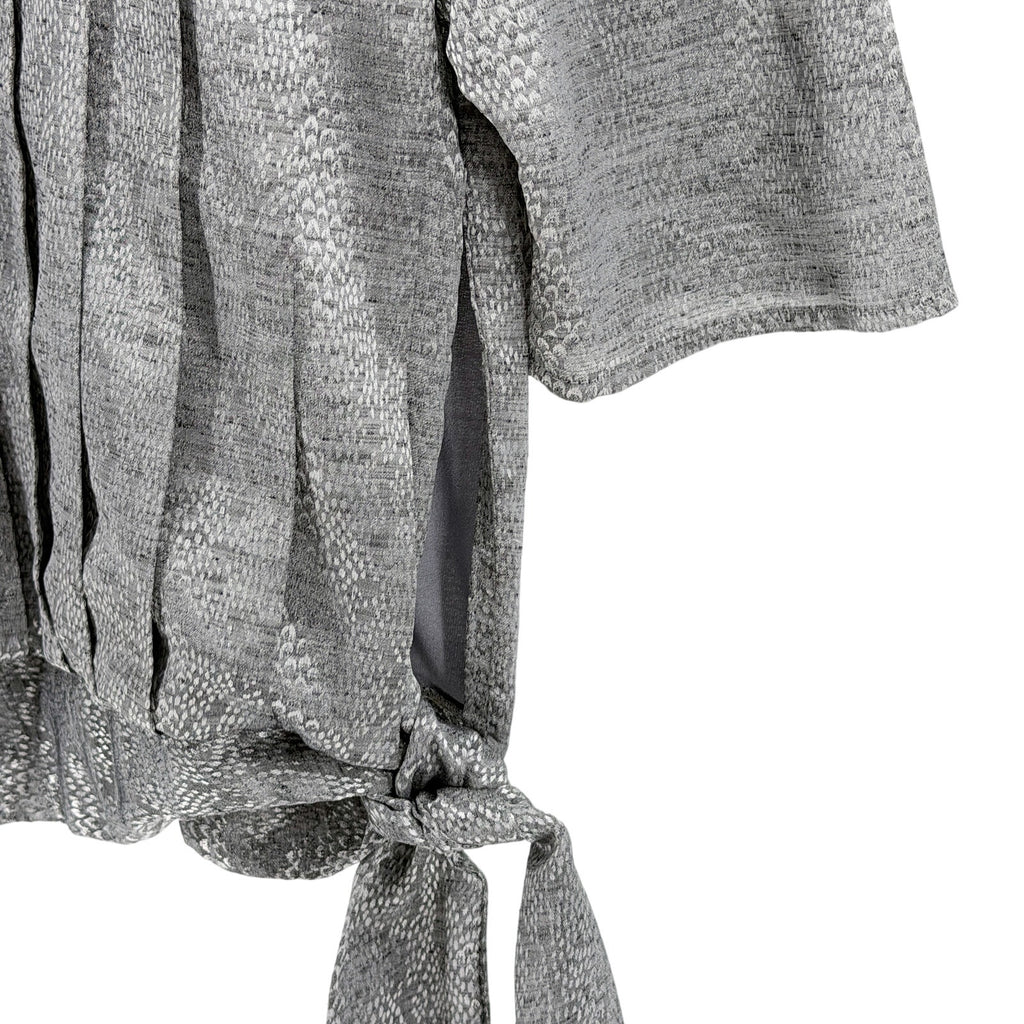 Vintage 80s Silver Pleated Side Tie Puff Sleeve Blouse