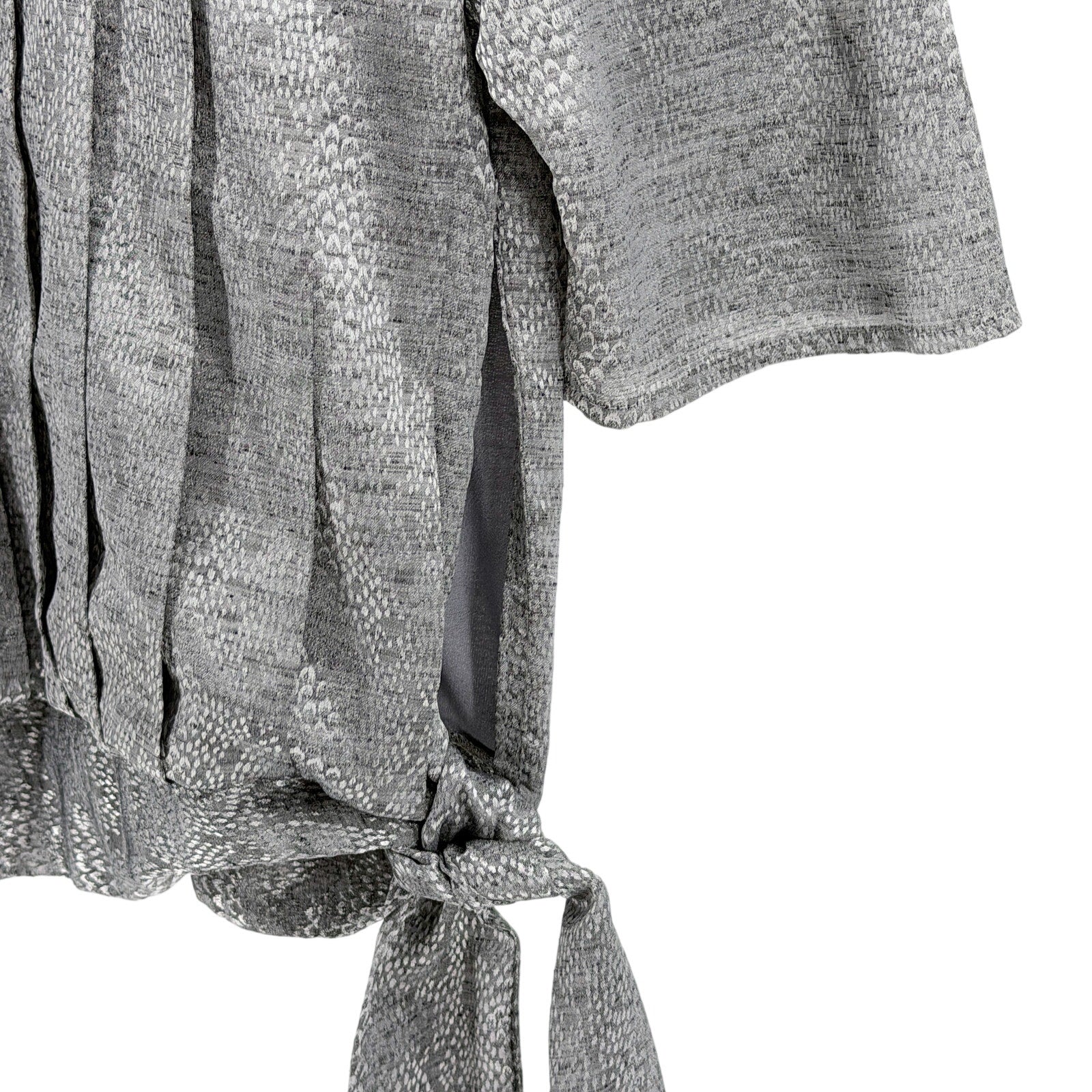 Vintage 80s Silver Pleated Side Tie Puff Sleeve Blouse