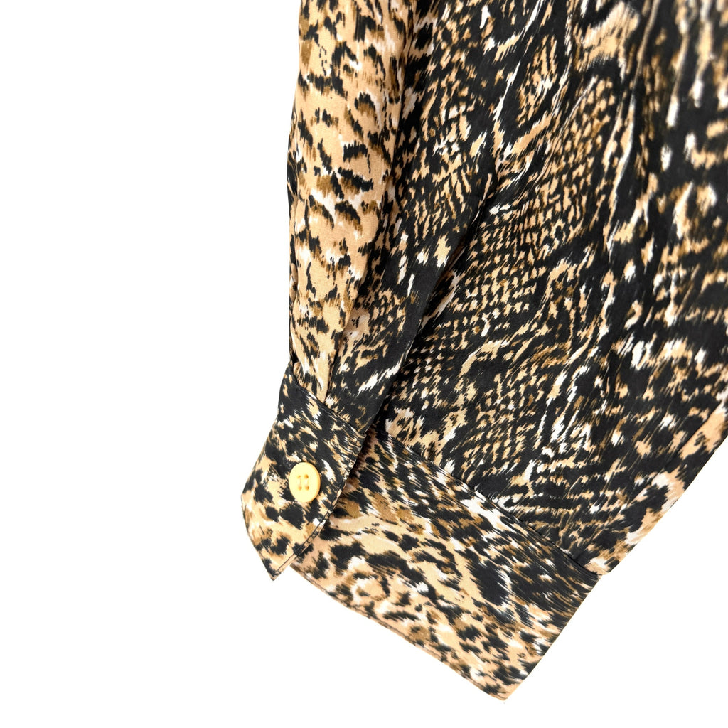 Vintage Y2K August Silk Tan Black 100% Silk Snakeskin Python Button Down Blouse