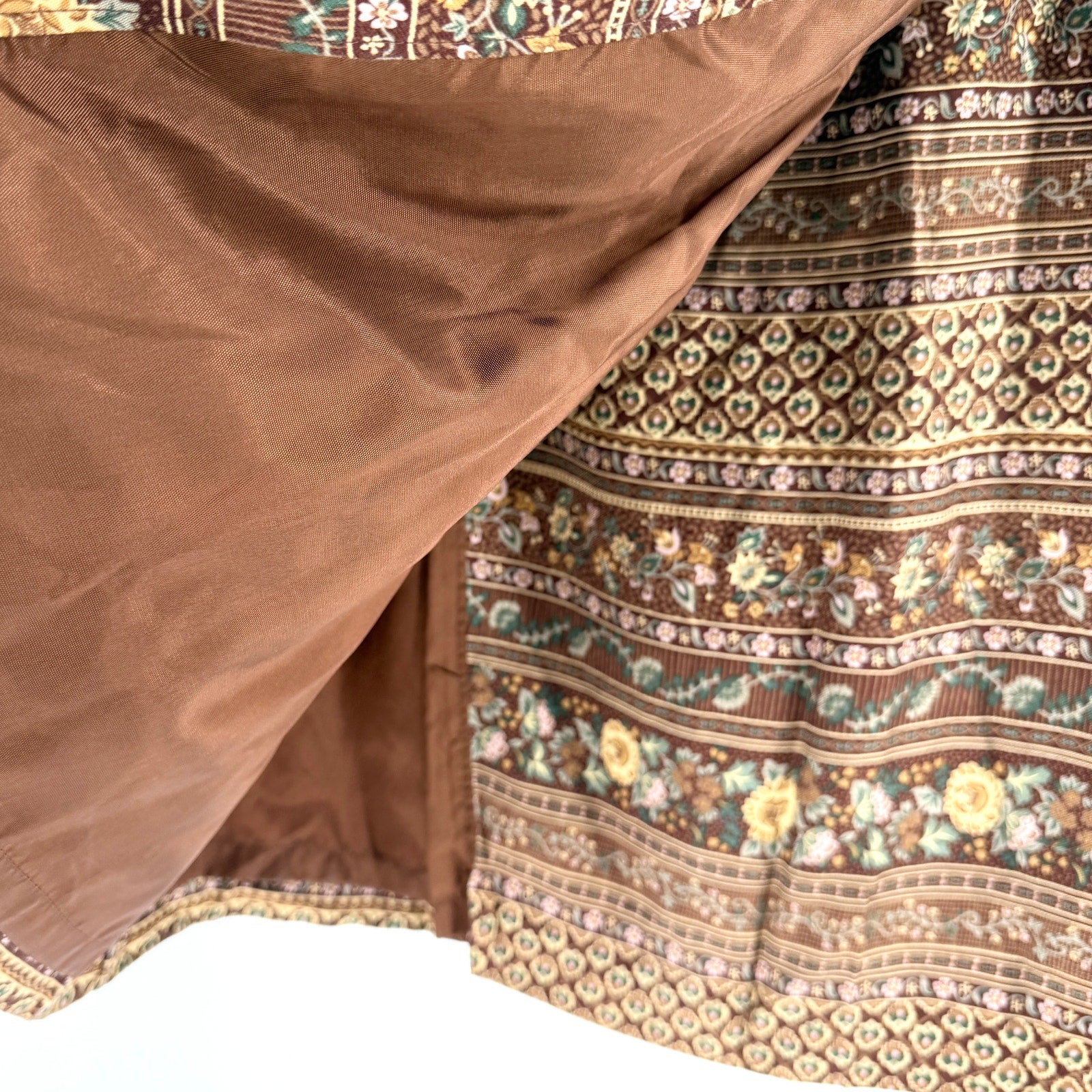 Vintage 90s Hunt Club Brown Floral Cottage Core Tapestry Print Mini Wrap Skirt
