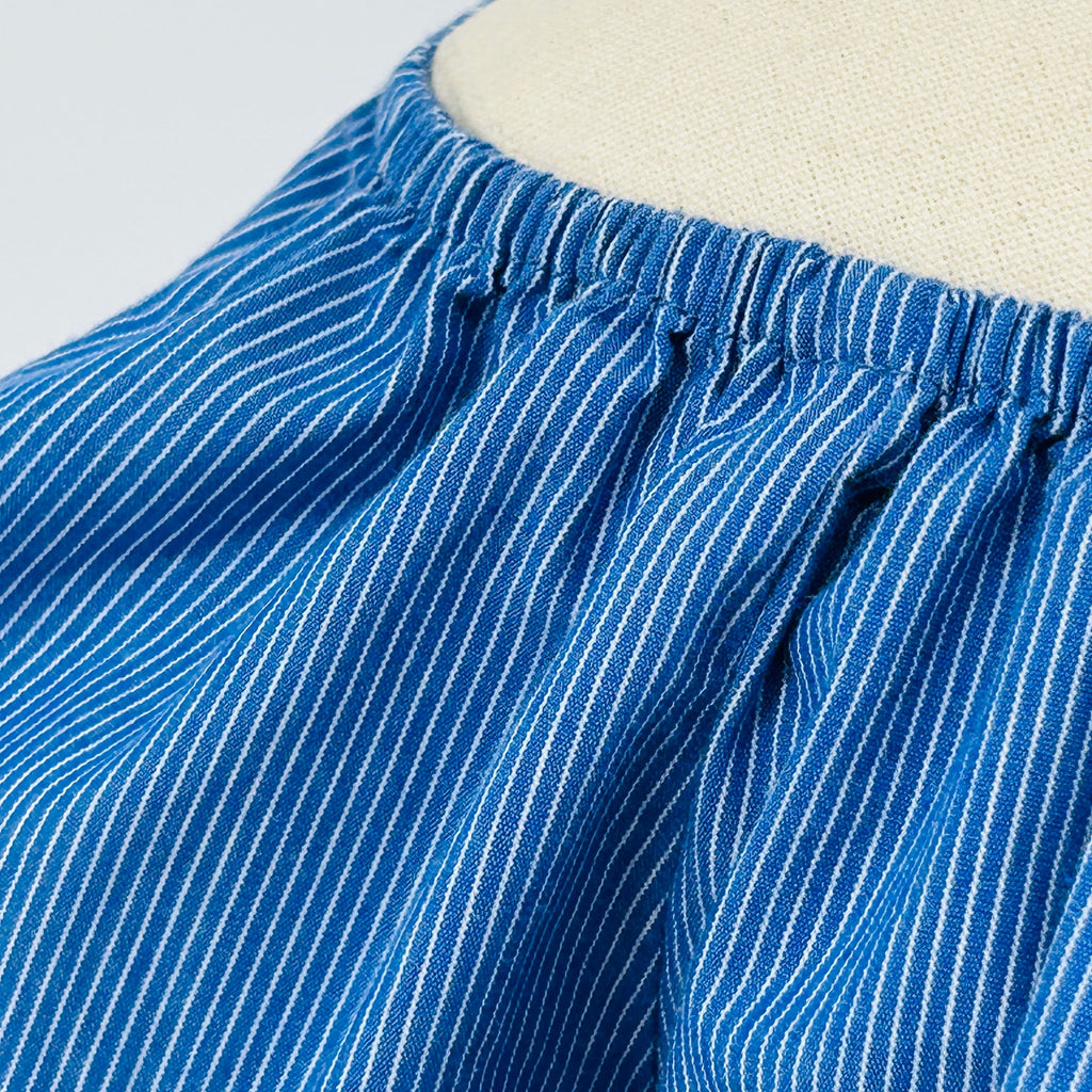 Philosophy Blue White Preppy Nautical Off-the-Shoulder Tiered Sleeve Top