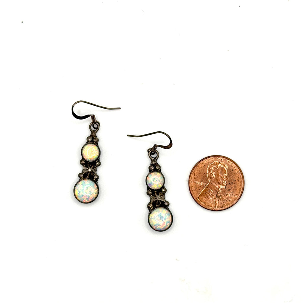 Vintage 90s Richard Begay Artist Signed Sterling Silver Opal Navajo Earrings