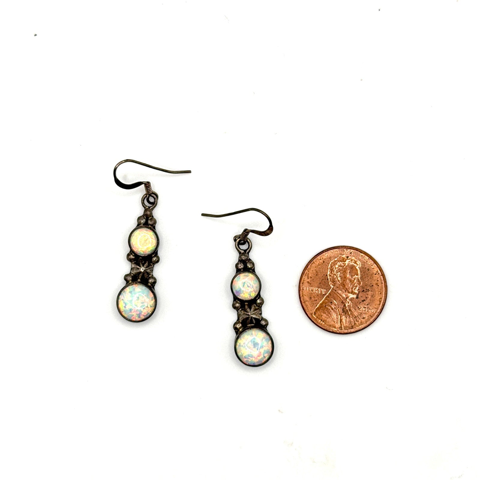 Vintage 90s Richard Begay Artist Signed Sterling Silver Opal Navajo Earrings