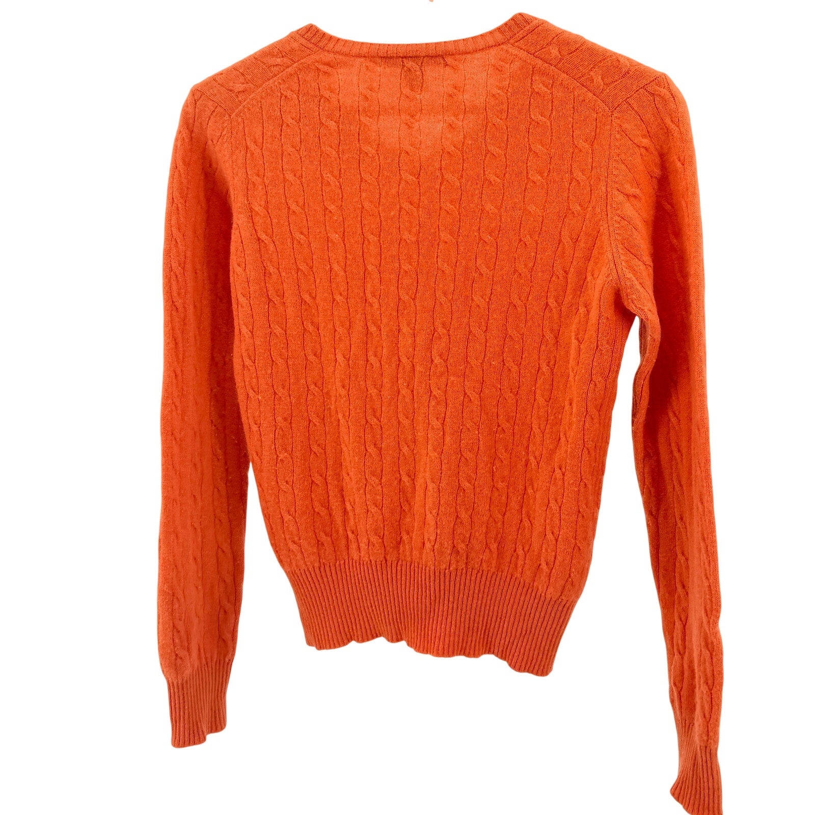 Just Cashmere by Forte Orange Sherbet 100% Cashmere Cable Knit V-Neck Sweater