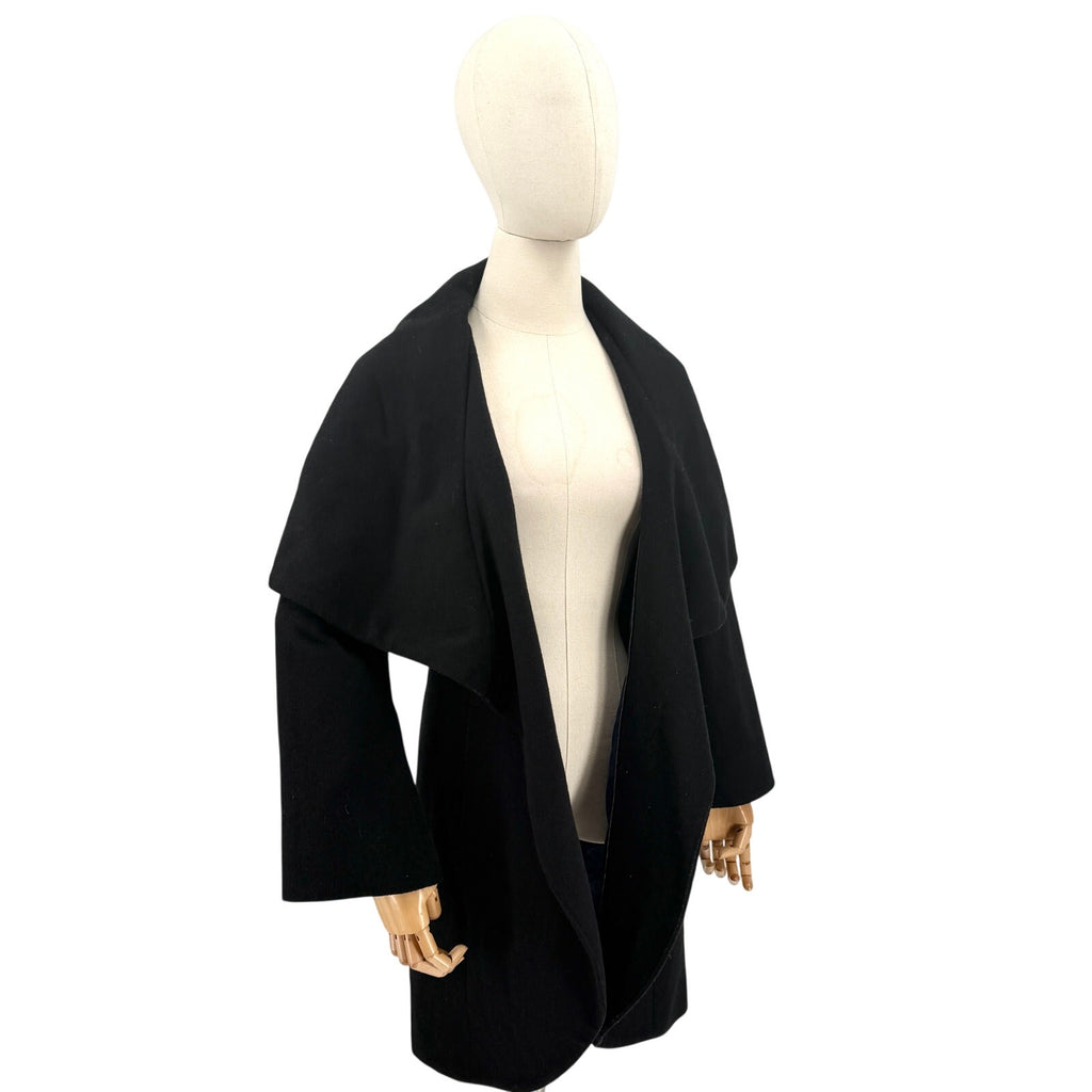 T Tahari Black Draped Cape Collar Open Front Coat