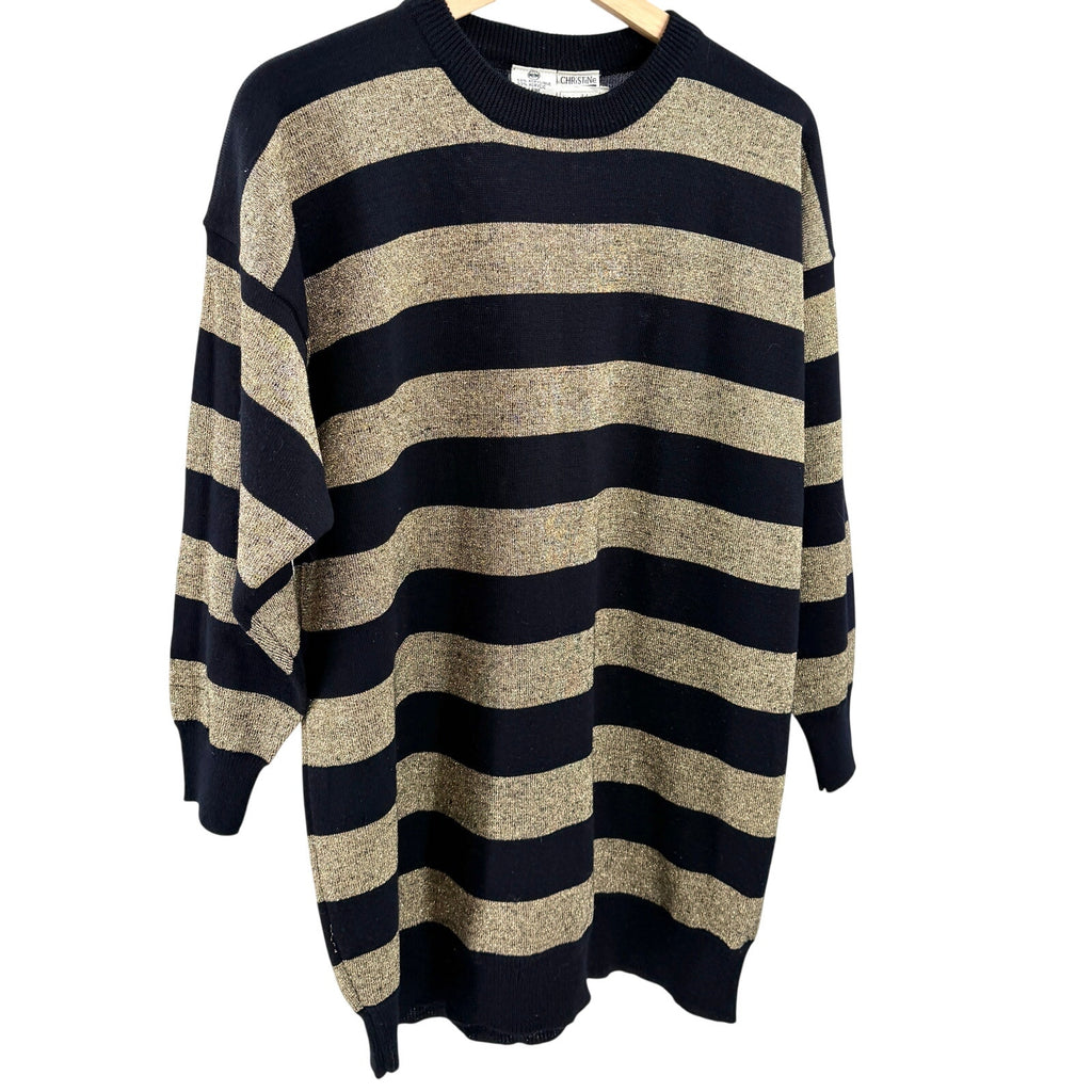 Vintage 80s Christine Thomson Black Gold Stripe Oversized Sweater