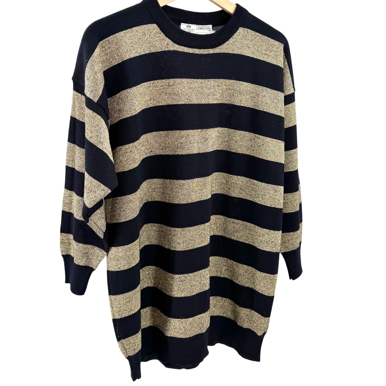 Vintage 80s Christine Thomson Black Gold Stripe Oversized Sweater