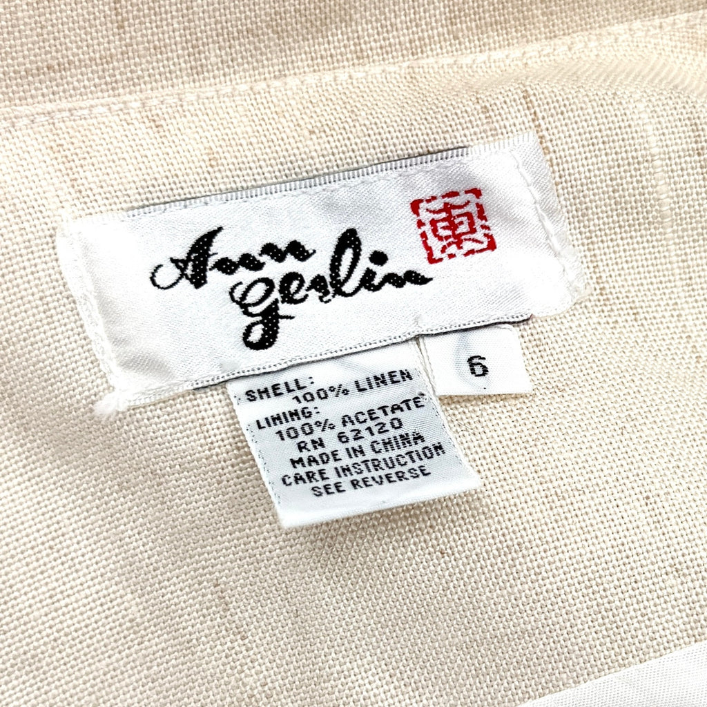 Vintage 80s Ann Gerlin Cream 100% Linen Cropped Jacket