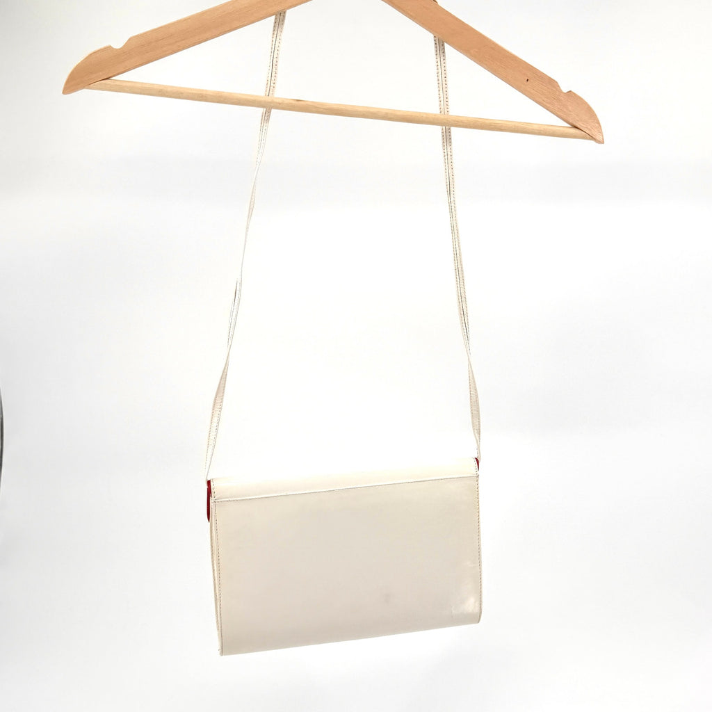 Vintage 80s White Red Genuine Leather Mod Minimalist Envelope Clutch Purse