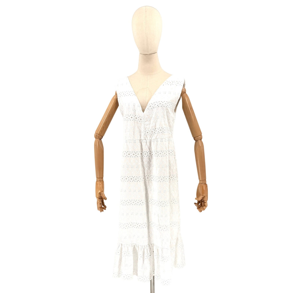 Lungo L'arno White 100% Cotton Eyelet Lace Sleeveless Midi Dress
