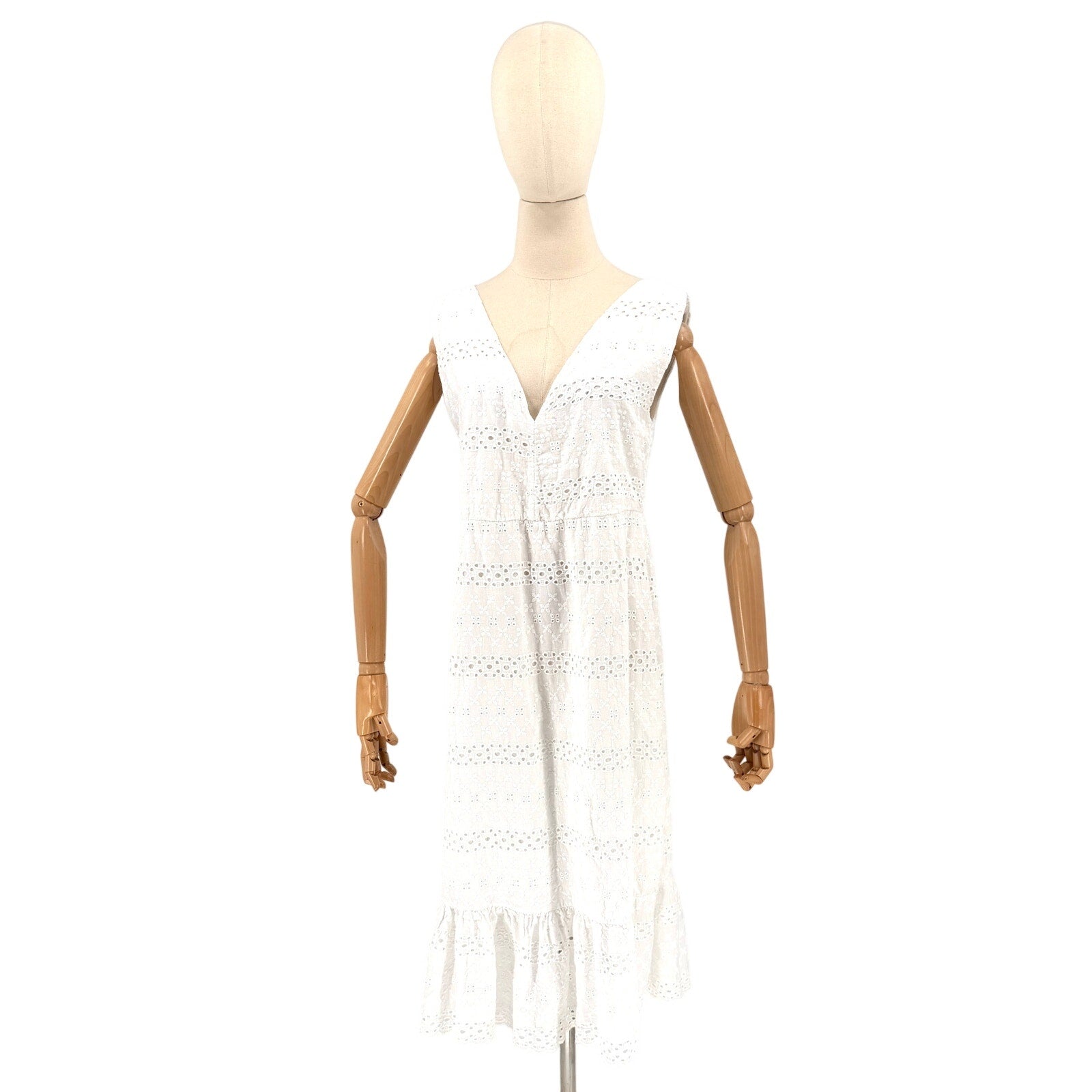 Lungo L'arno White 100% Cotton Eyelet Lace Sleeveless Midi Dress