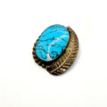 Vintage 90s Taxco Mexico Sterling Silver Turquoise Signed Leaf Pin Pendant
