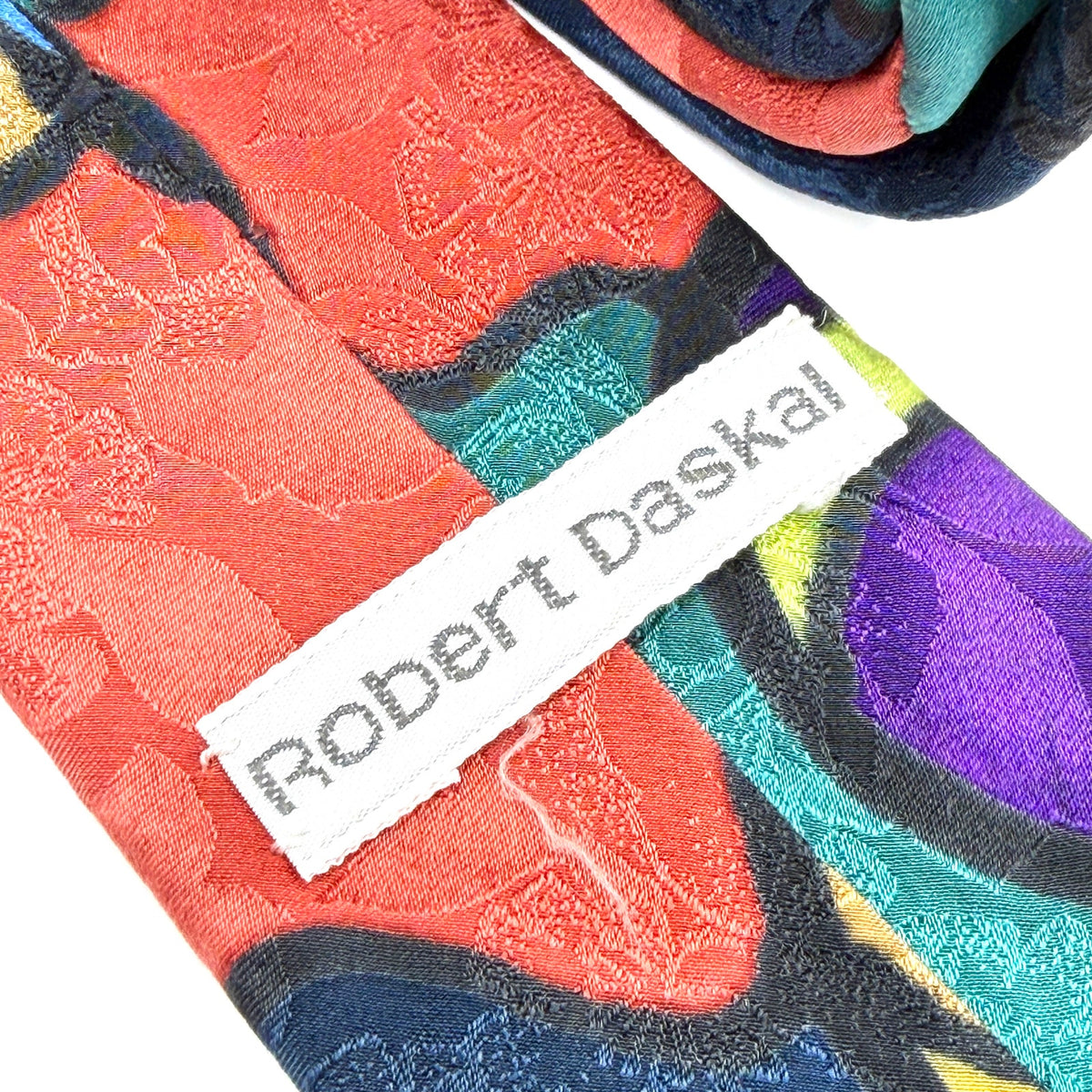 Vintage 90s Robert Daskal Silk Multicolor Billiards Pool Novelty Necktie