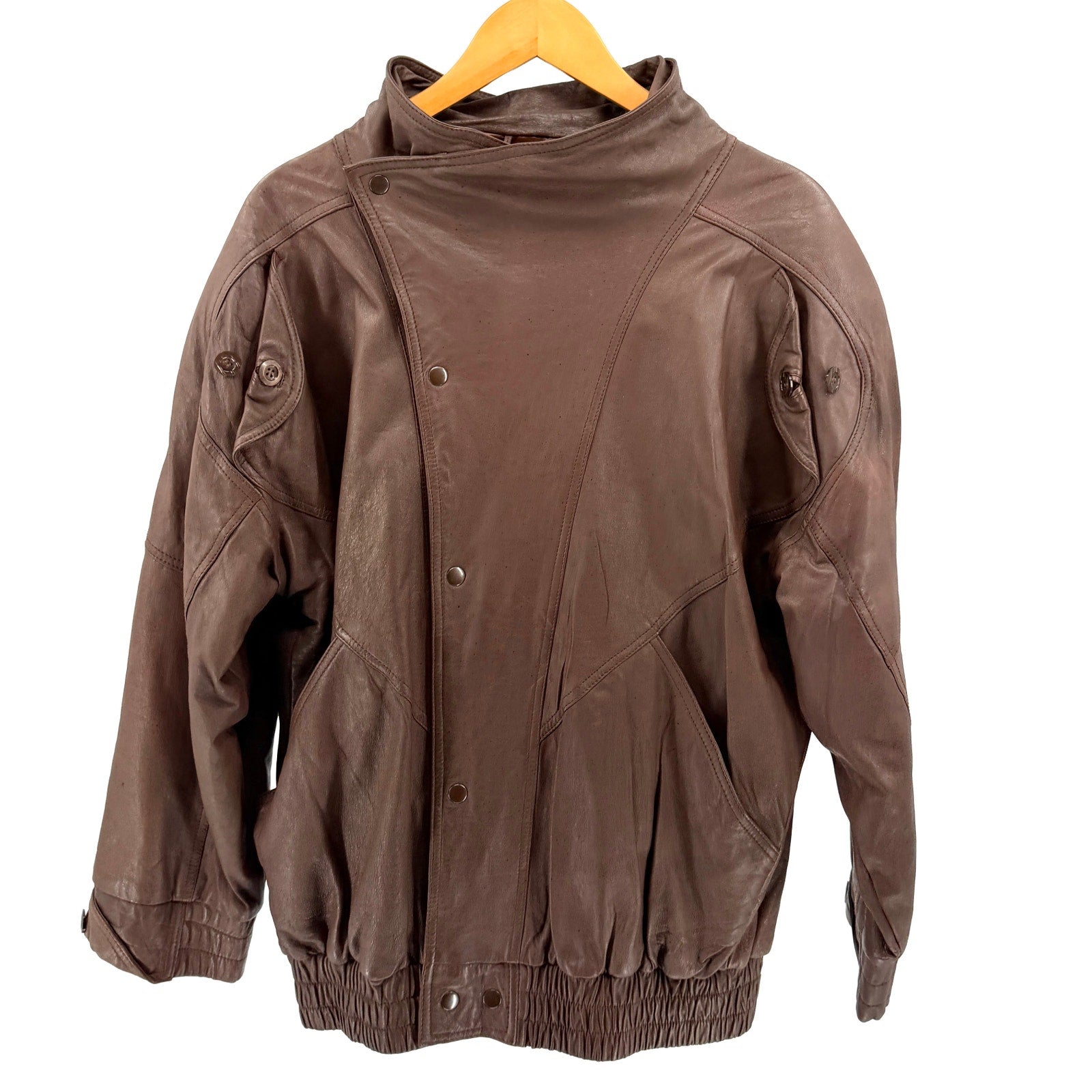 Vintage 80s Fiona Scanskin Brown Genuine Leather Bomber Jacket