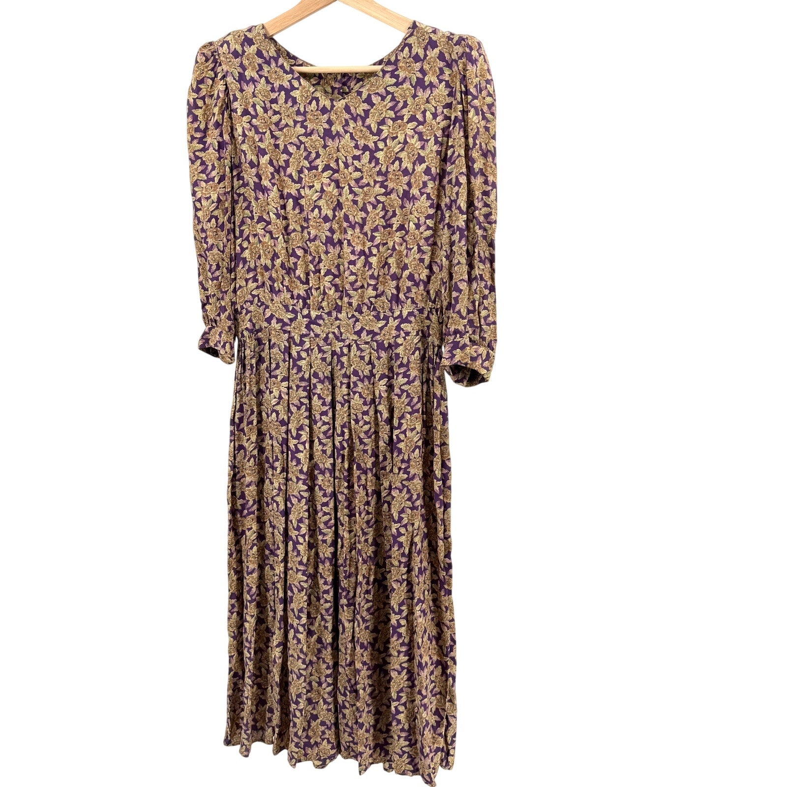 Vintage 90s Karin Stevens Purple Rayon Romantic Cottagecore Midi Dress