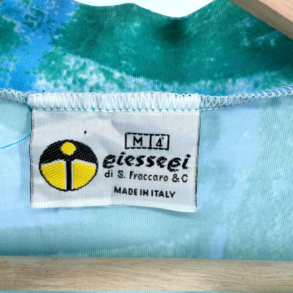 Vintage 90s Giessegi Teal Blue Abstract Print Half-Zip Cycling Jersey