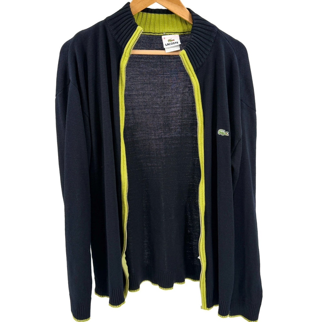 Vintage Y2K Lacoste Black 100% Cotton Green Trim Zip Cardigan Made in France