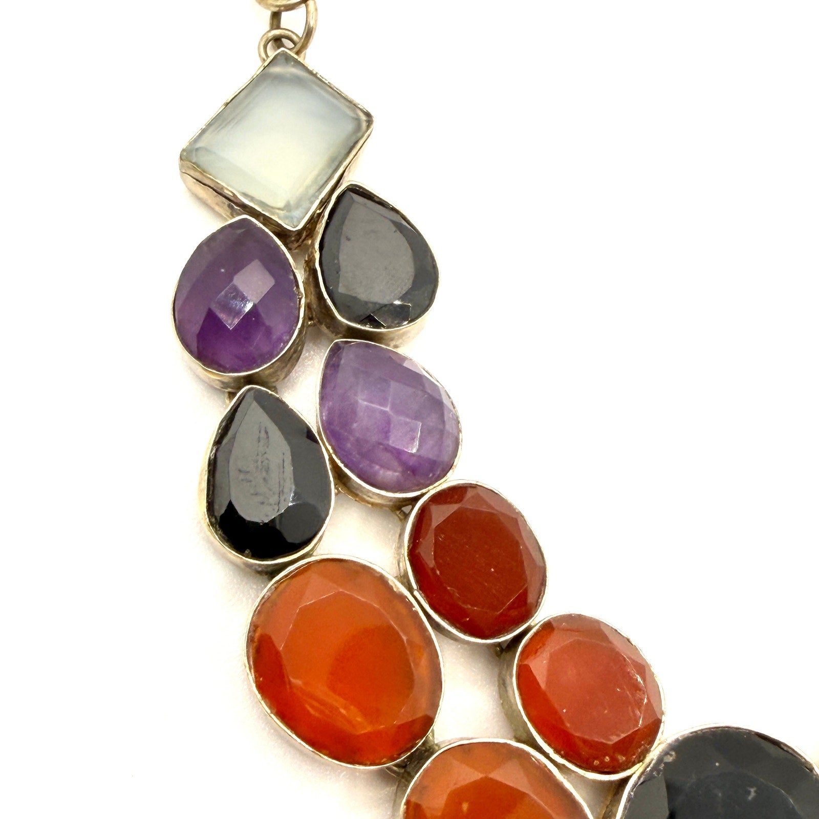 Vintage 90s Stamped Taxco Sterling Silver Multistone Statement Bib Necklace