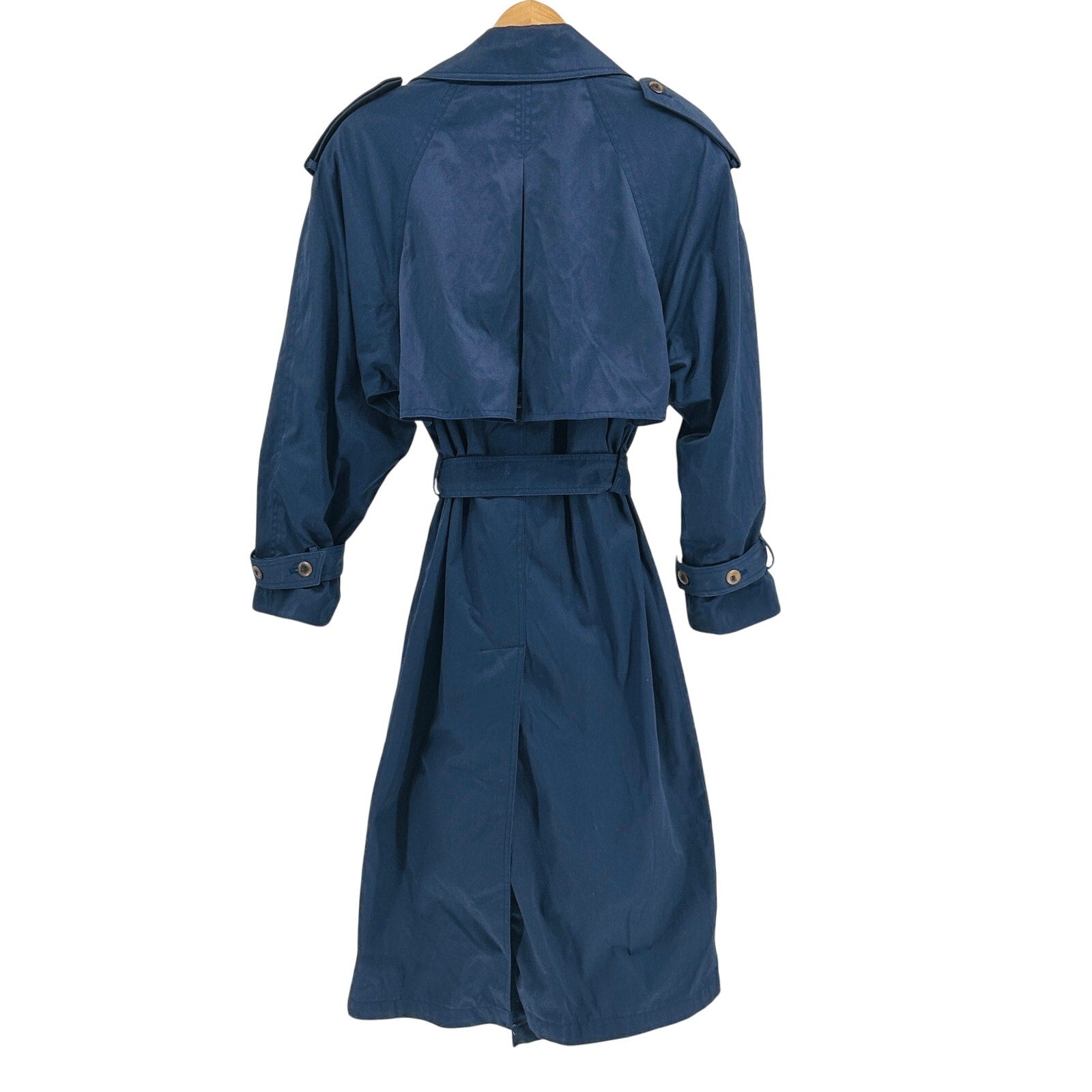 Vintage 90s Worthington Navy Double-Breasted Buckle Strap Trench Coat
