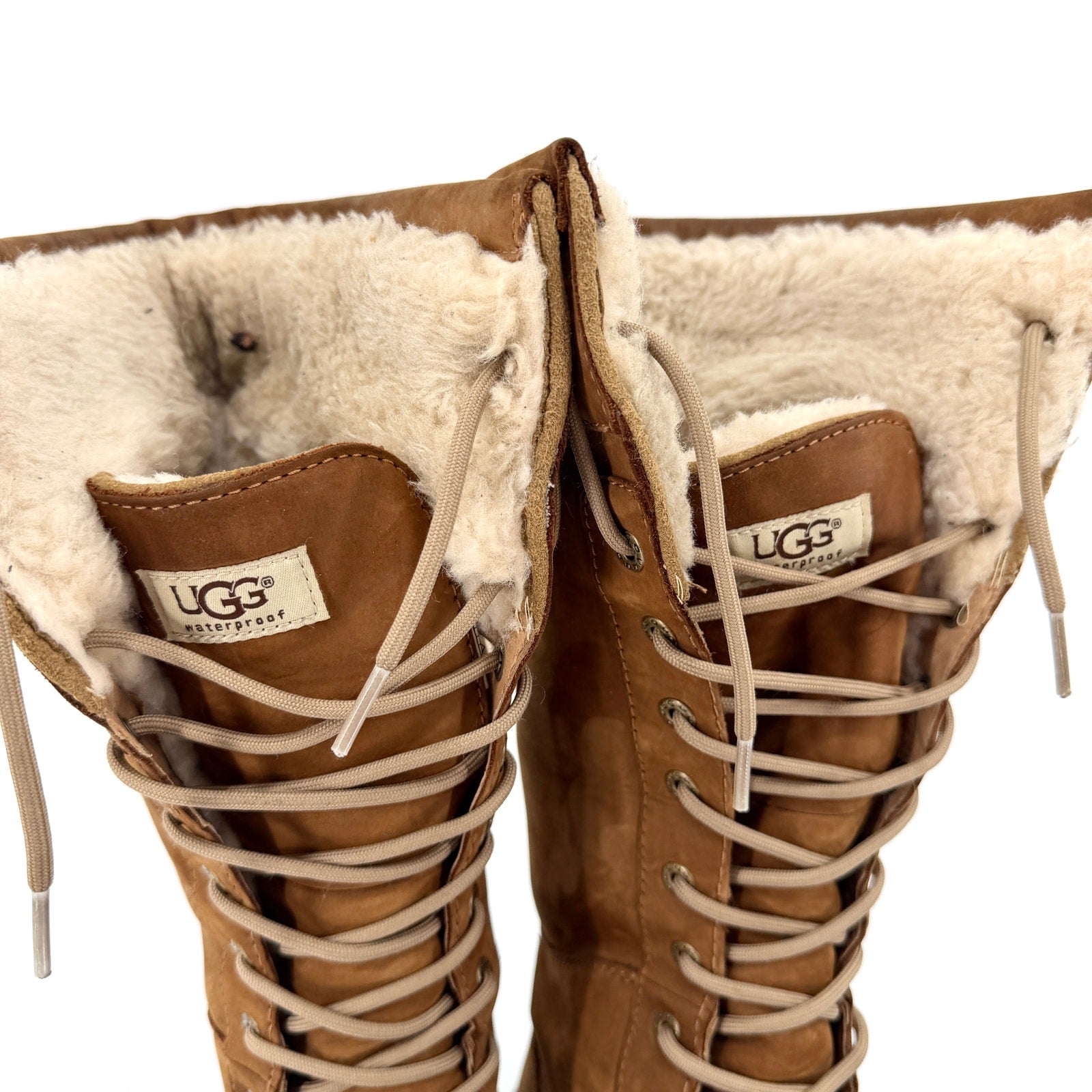 UGG Chestnut Brown Genuine Suede Waterproof Winter Lace Up Boots