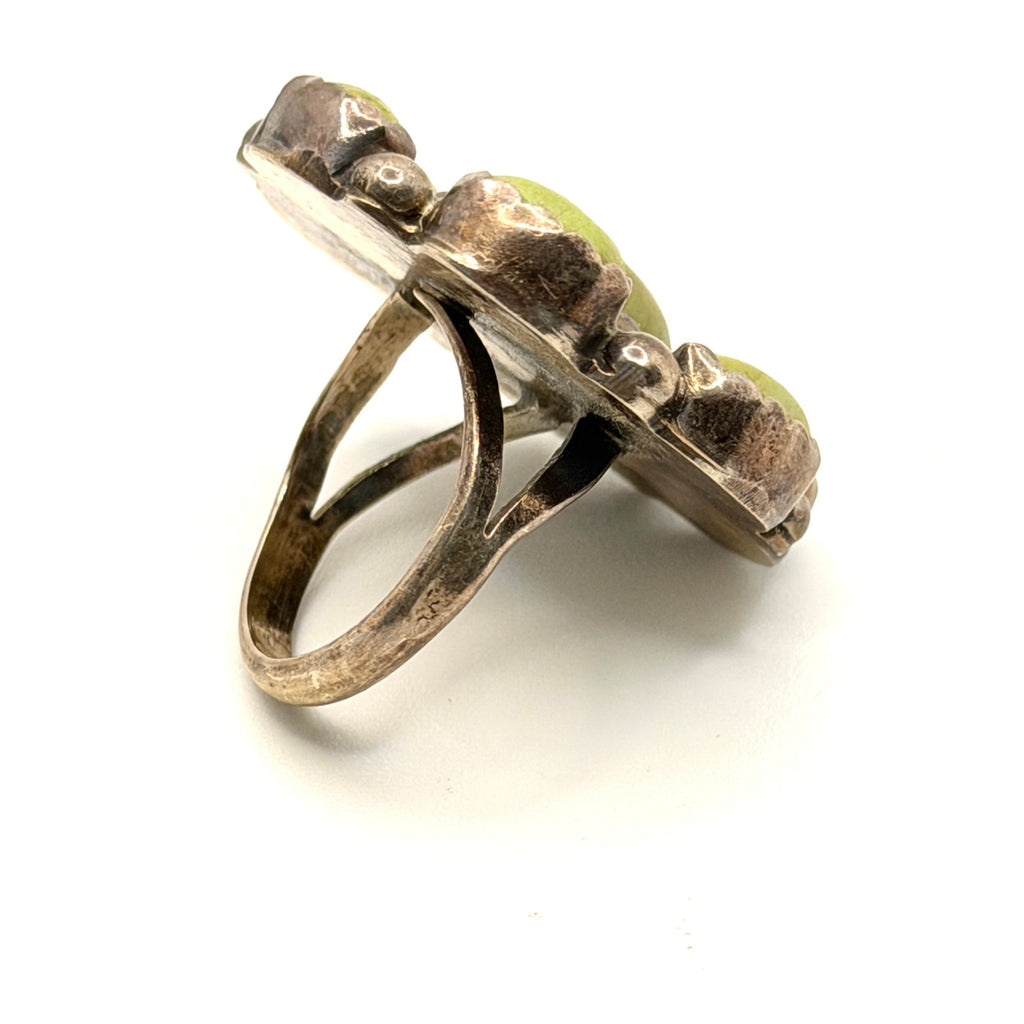 Vintage 90s Lime Green Gaspeite Sterling Silver Southwestern Cluster Ring