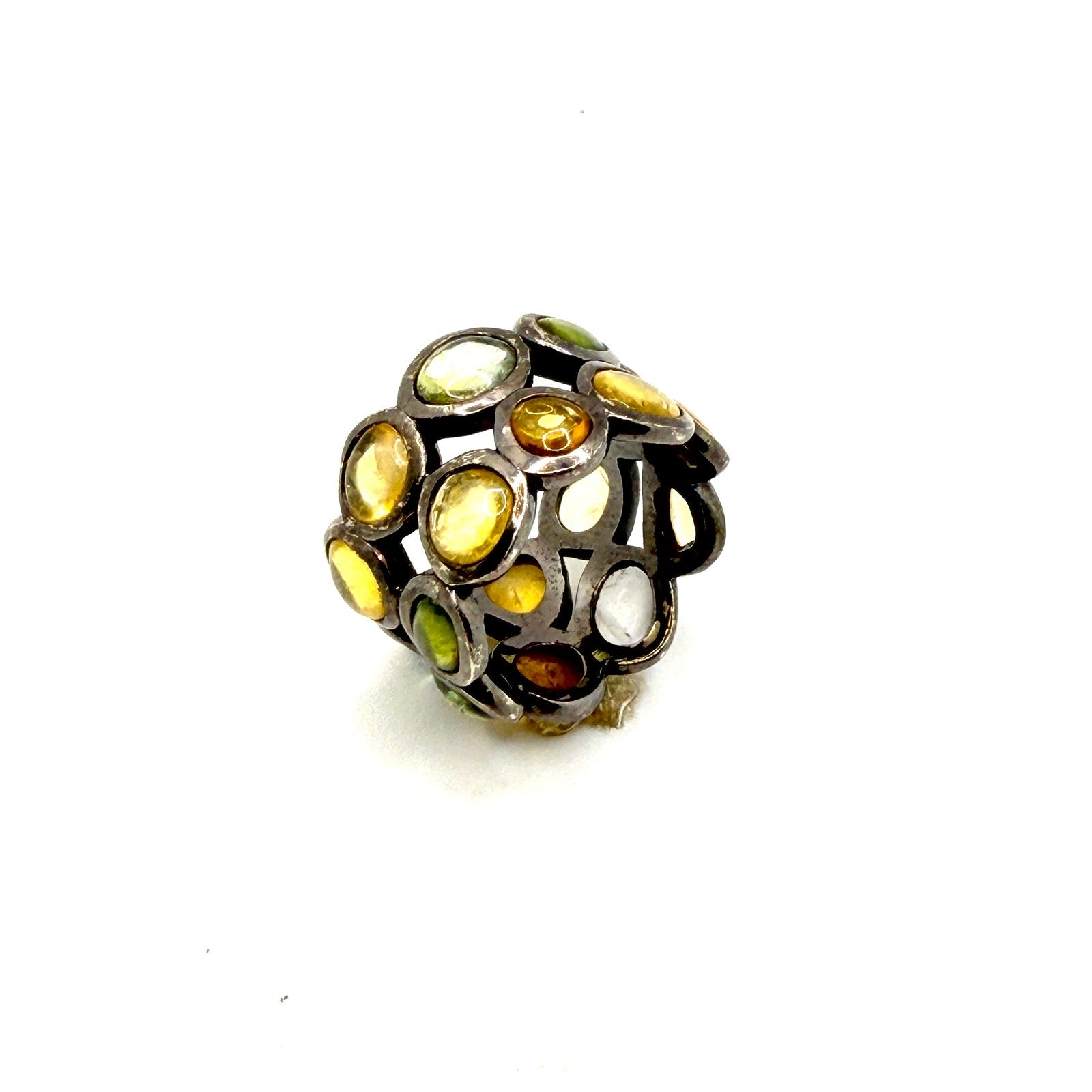 Vintage Y2K Sterling Silver Mixed Citrine Wide Eternity Band