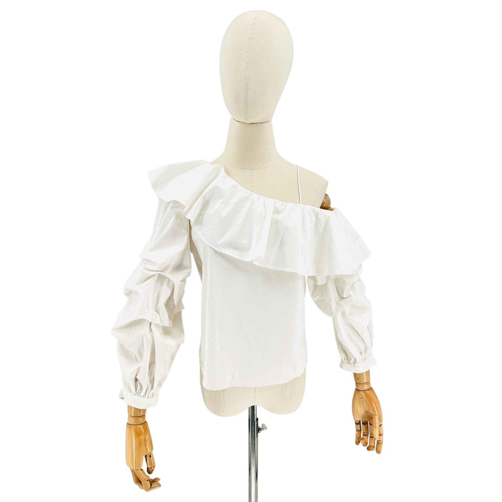 alice + olivia White Off-Shoulder Ruffle Statement Blouse Top