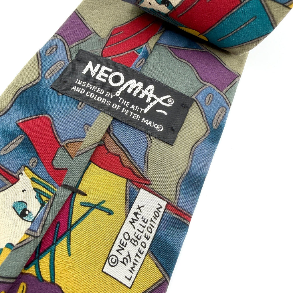 Vintage 90s Neo Max Purple Blue 100% Silk Peter Max Pop Art Necktie