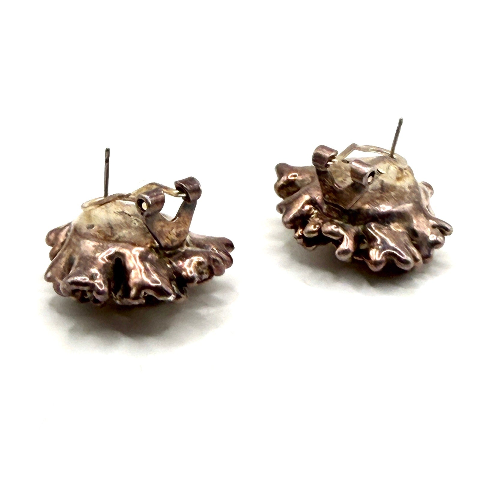 Vintage 80s Stamped Sterling Silver Israel Brutalist Flower Omega Post Earrings