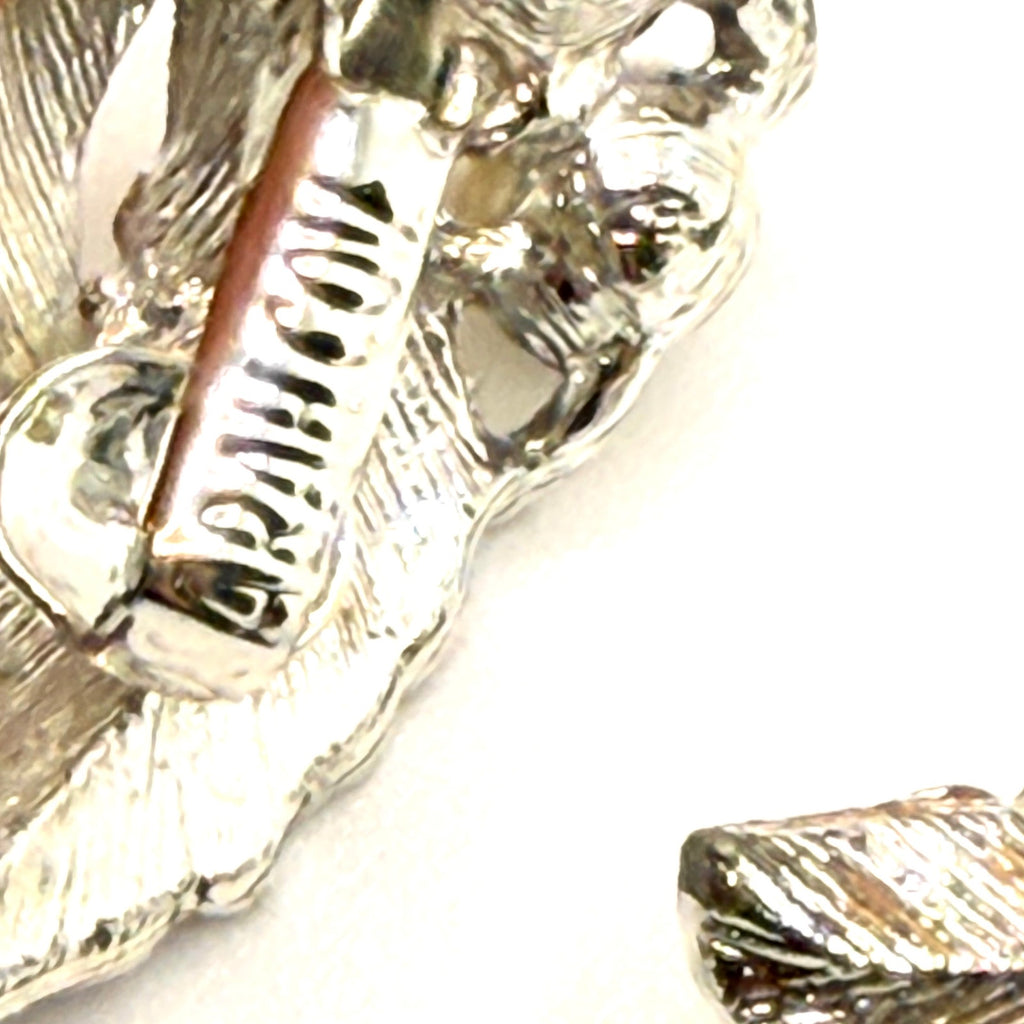 Vintage 60s Sarah Coventry Silver Faux Pearl Signed Leaf Clip On Earrings