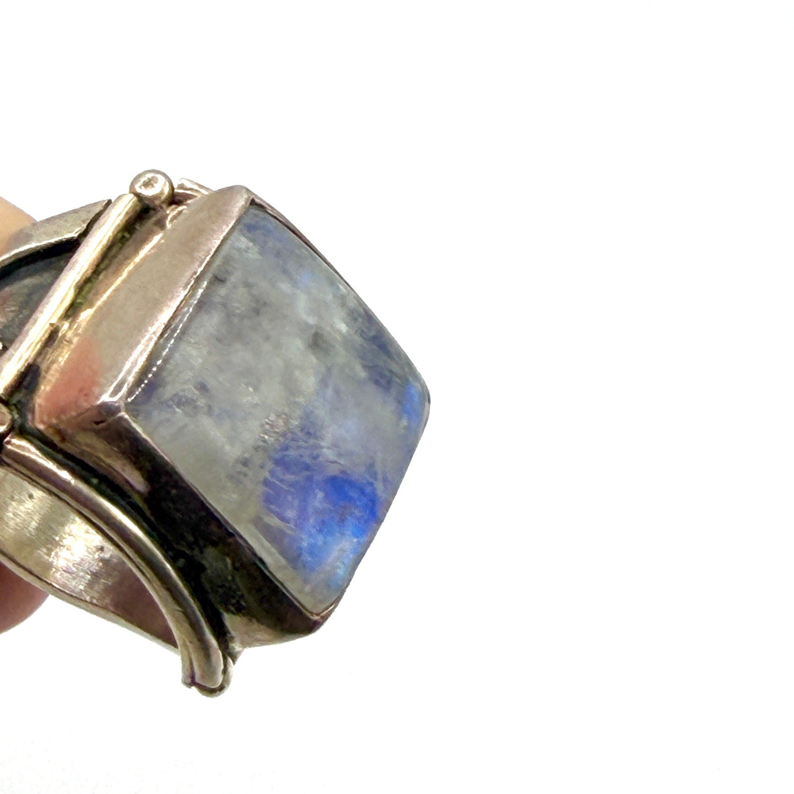 Vintage 90s Yuma Blue Moonstone Sterling Silver Stamped Boho Statement Ring