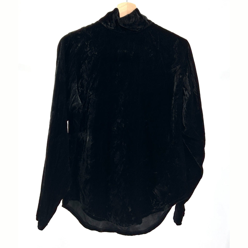 Vintage 90s Double D Ranch Black Crushed Velvet Turtleneck Top