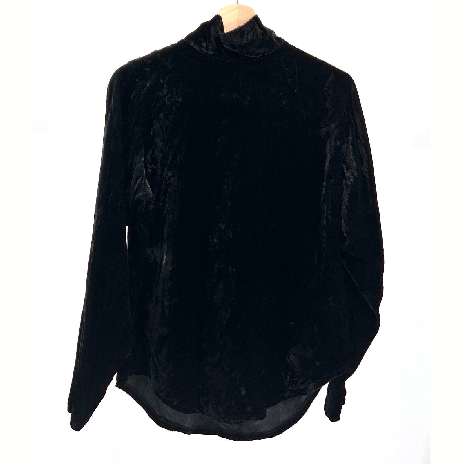 Vintage 90s Double D Ranch Black Crushed Velvet Turtleneck Top