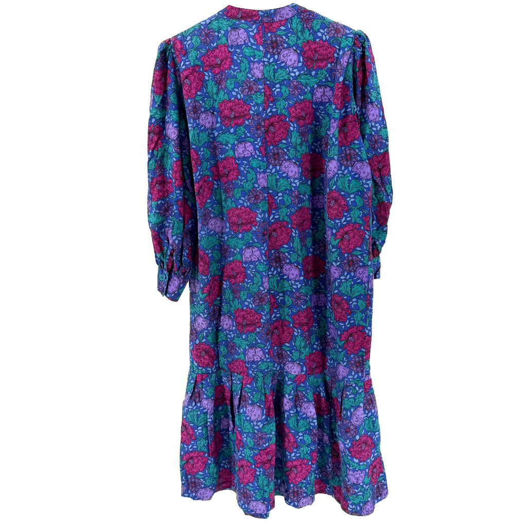 Vintage 80s Umi Collections Purple Floral Romantic Silk Wool Drop Waist Dress
