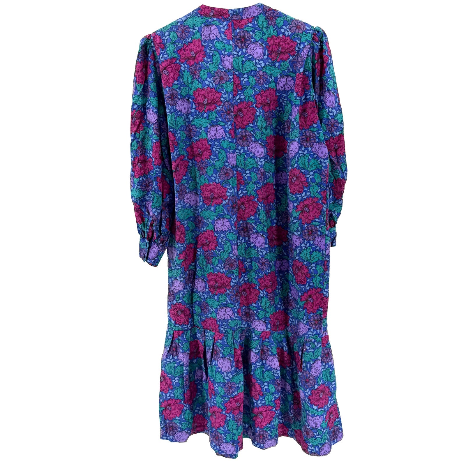 Vintage 80s Umi Collections Purple Floral Romantic Silk Wool Drop Waist Dress