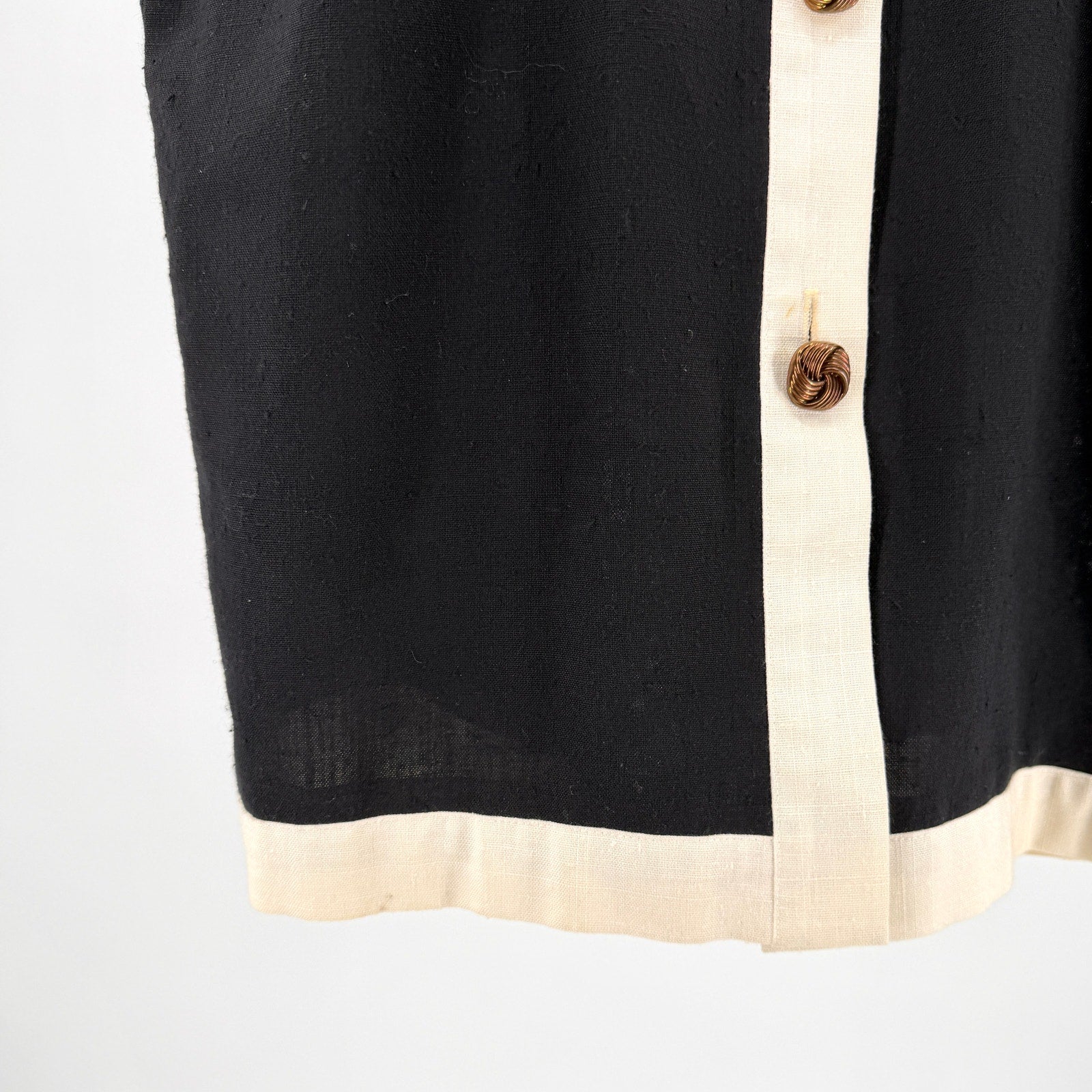 Vintage 80s Leslie Fay Black White Mod Linen Look Button Front Dress