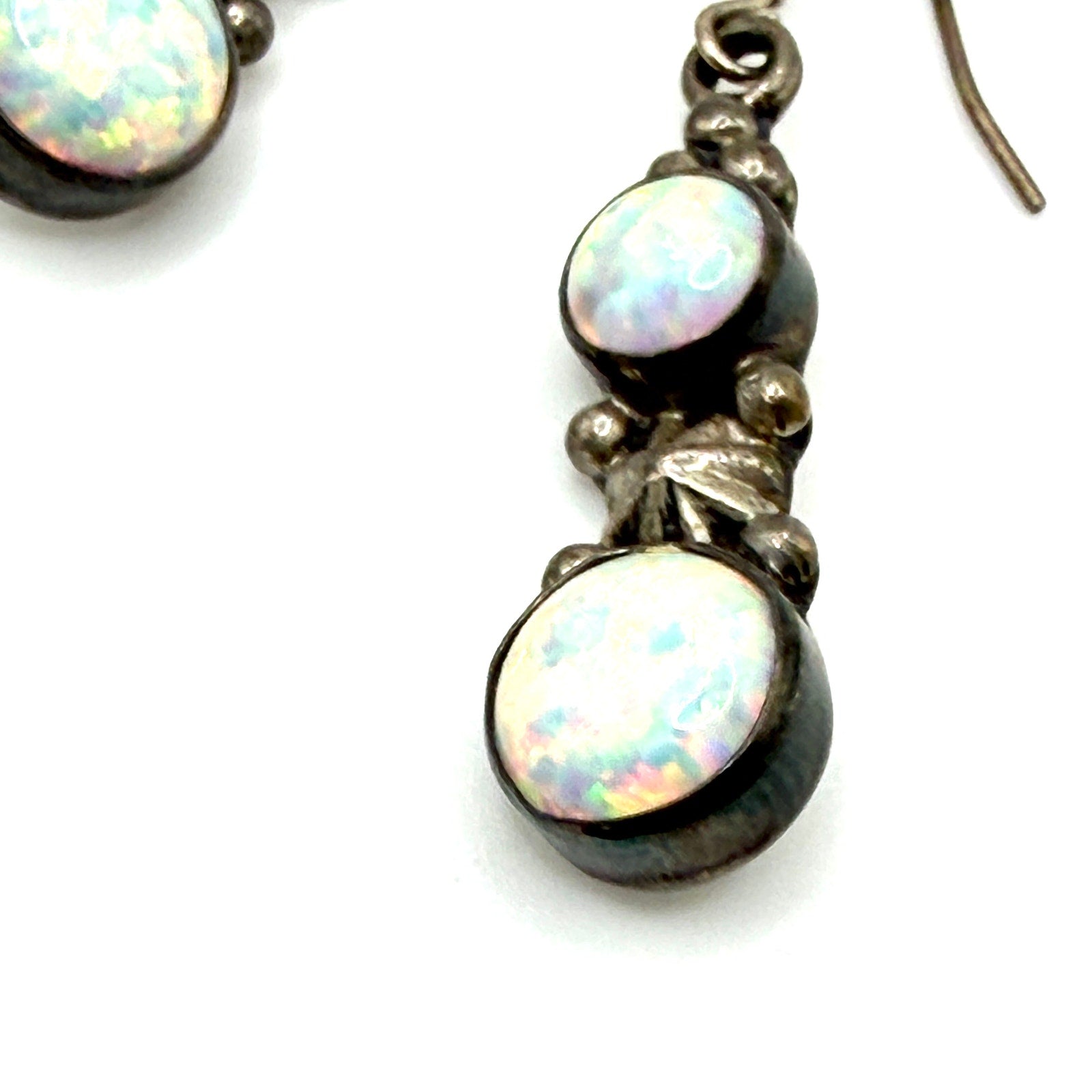 Vintage 90s Richard Begay Artist Signed Sterling Silver Opal Navajo Earrings