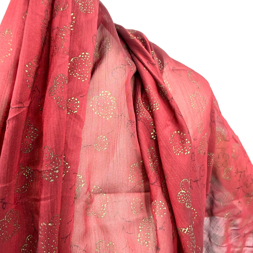 Vintage 90s Red Iridescent Chiffon Black Fringe Evening Wrap Scarf