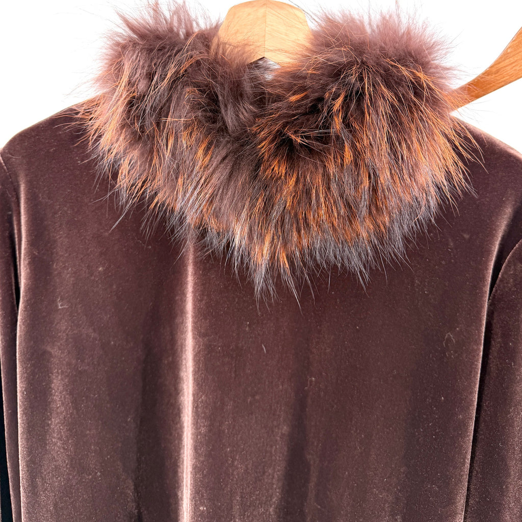 Vintage Y2K Double D Ranch Brown Velvet Genuine Fur Collar Skirt Suit Set