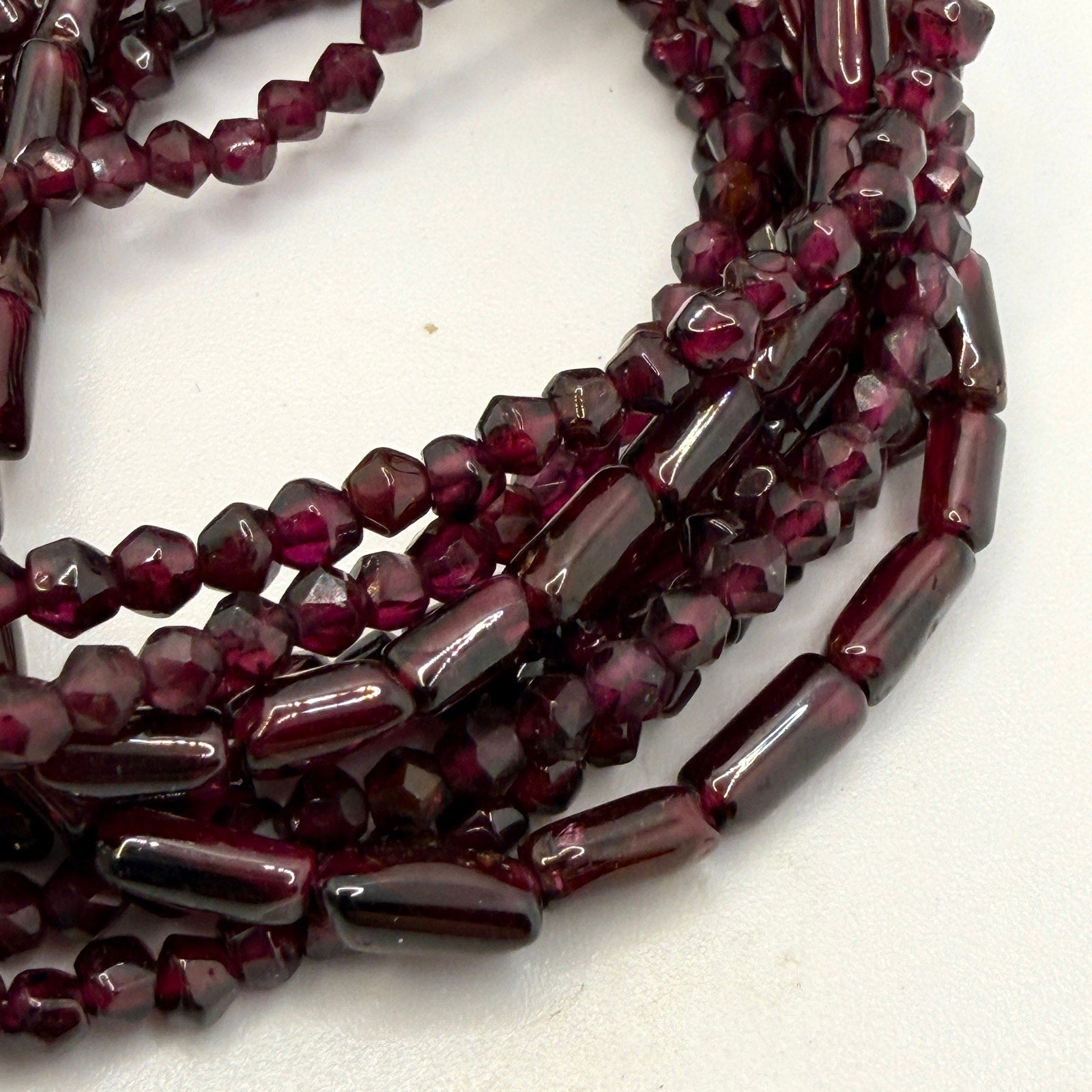 Vintage 90s Red Garnet Boho Multi Strand Beaded Slide Clasp Bracelet
