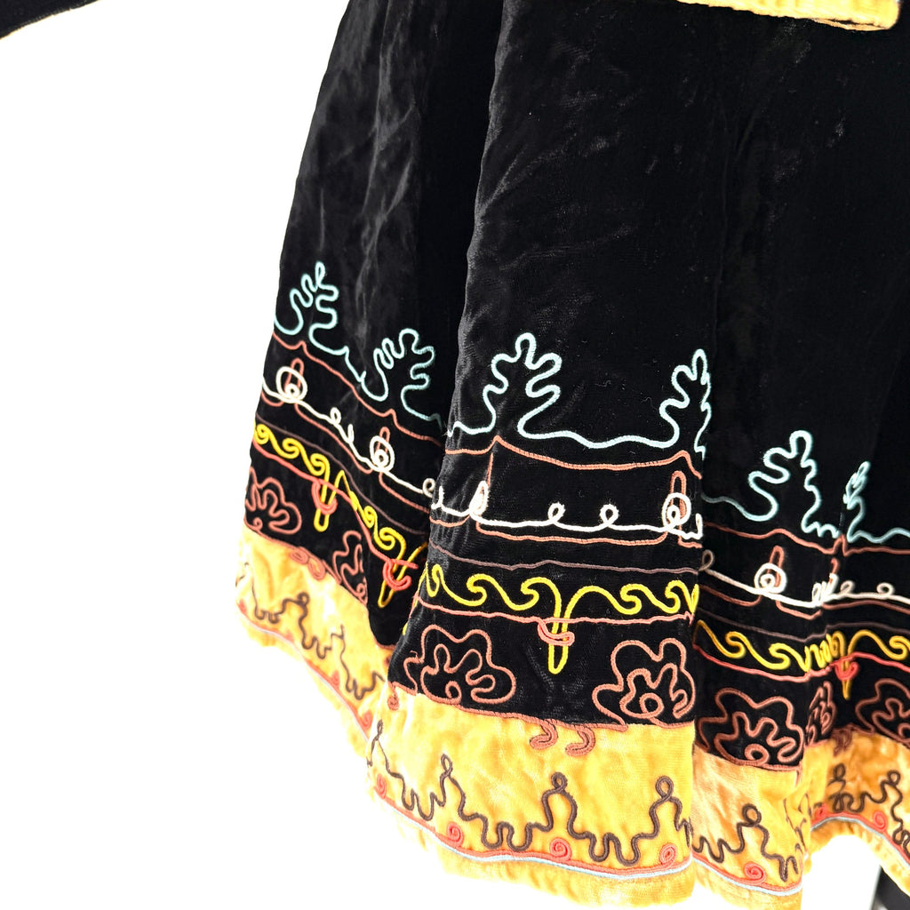 Vintage 90s Double D Ranchwear Embroidered Black Velvet Vest and Maxi Skirt Set