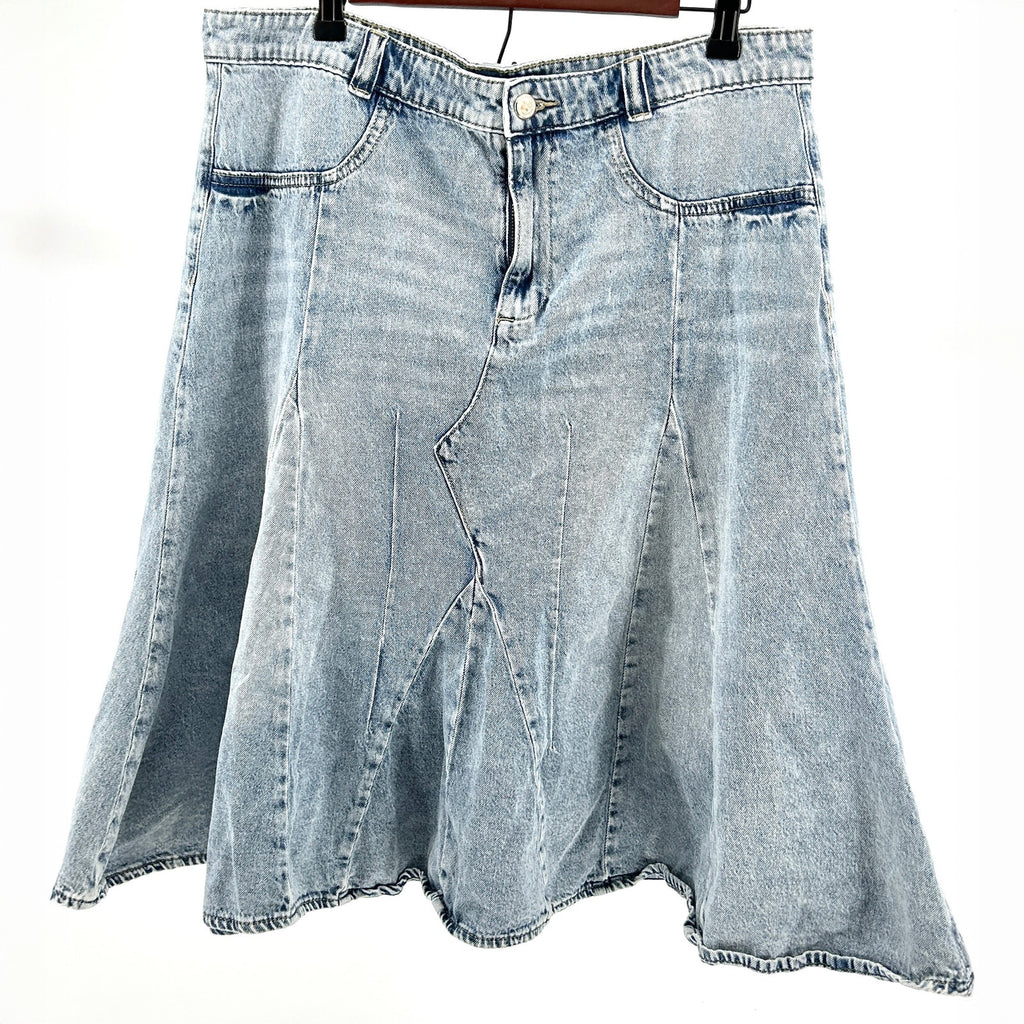 Rebecca Minkoff Light Blue Acid Wash Deconstructed Denim Midi Skirt